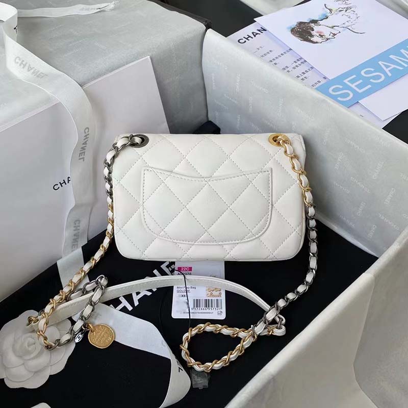 Chanel Women Mini Flap Bag Lambskin Glass Imitation Pearls Strass