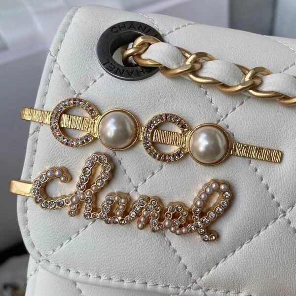 Chanel Women Mini Flap Bag Lambskin Glass Imitation Pearls Strass Gold Silver (3)