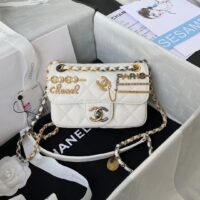 Chanel Women Mini Flap Bag Lambskin Glass Imitation Pearls Strass Gold Silver (1)