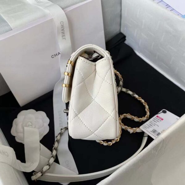 Chanel Women Mini Flap Bag Lambskin Glass Imitation Pearls Strass Gold Silver (6)