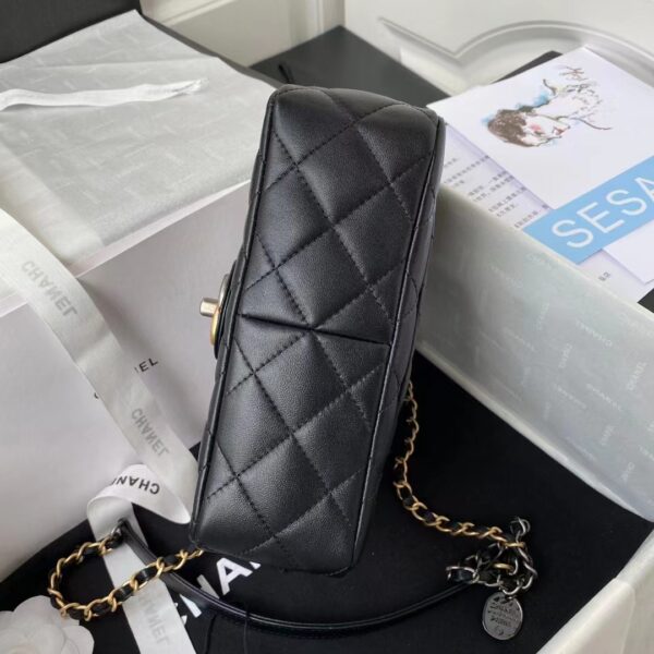 Chanel Women Small Flap Bag Black Lambskin Glass Pearls Strass Gold Silver (8)