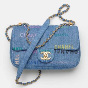 Chanel Women Small Flap Bag Printed Denim Gold-Tone Metal Blue Multicolor