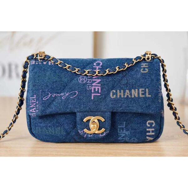 Chanel Women Small Flap Bag Printed Denim Gold-Tone Metal Blue Multicolor (6)