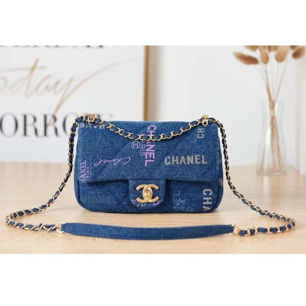 Chanel Women Small Flap Bag Printed Denim Gold-Tone Metal Blue Multicolor (7)