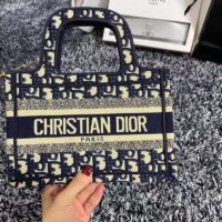 Dior CD Women Mini Dior Book Tote Blue Dior Oblique Embroidery (1)