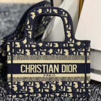 Dior CD Women Mini Dior Book Tote Blue Dior Oblique Embroidery (1)
