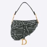 Borsa a tracolla Dior CD da donna con ricamo Mizza grigio, chiusura magnetica con staffa e D