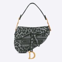 Dior CD Women Saddle Bag Gray Mizza Embroidery Magnetic ‘D’ Stirrup Closure (8)