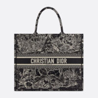 Dior Women Book Tote Black and White Dior Around the World Embroidery