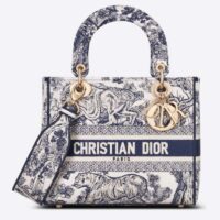 Dior Women CD Medium Lady D-Lite Bag Blue Toile De Jouy Embroidery