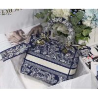 Dior Women CD Medium Lady D-Lite Bag Blue Toile De Jouy Reverse Embroidery (5)