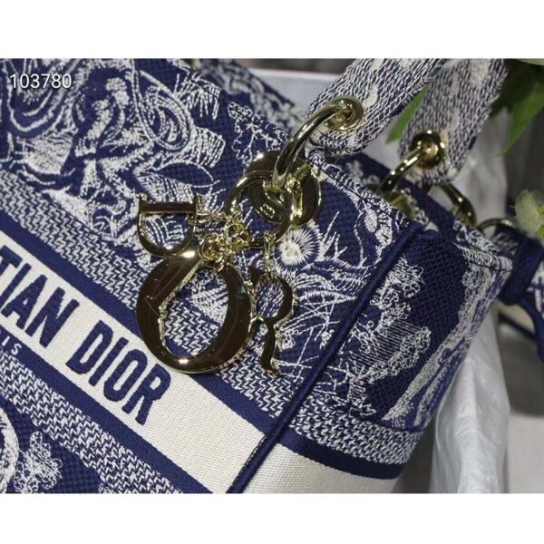 Dior Women CD Medium Lady D-Lite Bag Blue Toile De Jouy Reverse Embroidery (3)