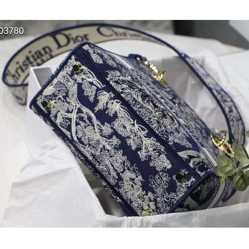 Medium Lady D-Lite Bag Blue Toile de Jouy Reverse Embroidery