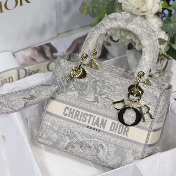 Dior Women CD Medium Lady D-Lite Bag Gray Toile De Jouy Reverse Embroidery (1)