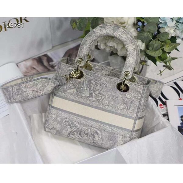 Dior Women CD Medium Lady D-Lite Bag Gray Toile De Jouy Reverse Embroidery (10)