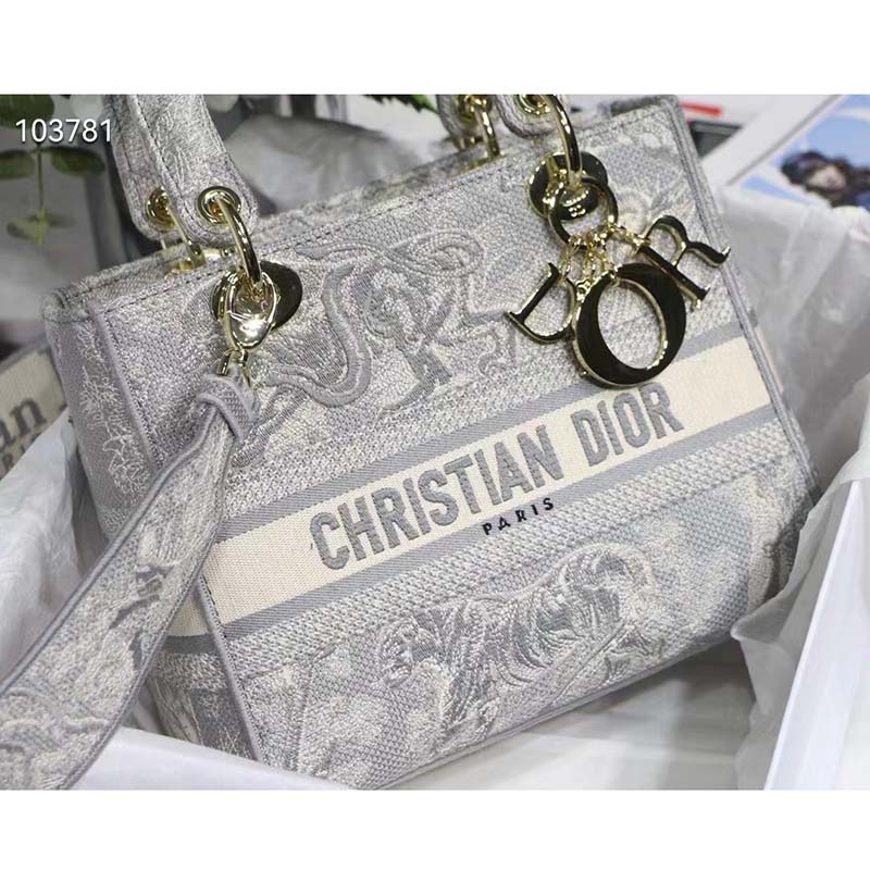 CHRISTIAN DIOR MEDIUM LADY DIOR BAG/Grey Toile de Jouy Reverse Embroidery 