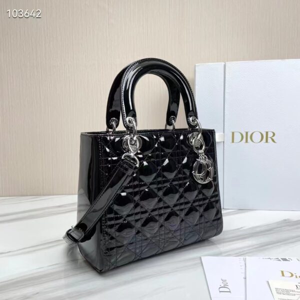 Dior Women CD Medium Lady Dior Bag Black Patent Cannage Calfskin (1)