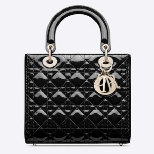 Dior Women CD Medium Lady Dior Bag Black Patent Cannage Calfskin (2)