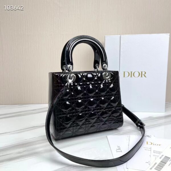 Dior Women CD Medium Lady Dior Bag Black Patent Cannage Calfskin (3)
