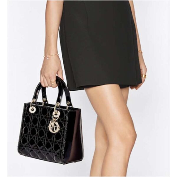 Dior Women CD Medium Lady Dior Bag Black Patent Cannage Calfskin (5)