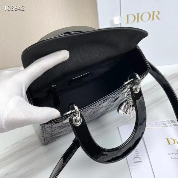 Dior Women CD Medium Lady Dior Bag Black Patent Cannage Calfskin (7)