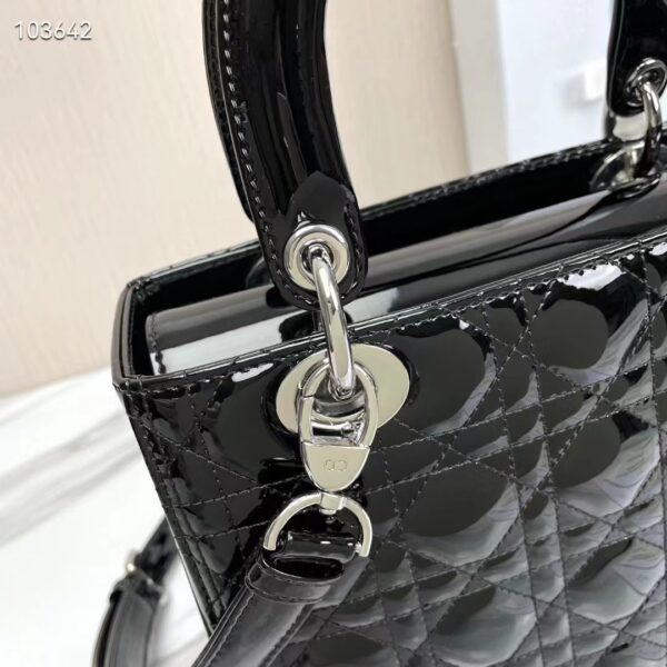 Dior Women CD Medium Lady Dior Bag Black Patent Cannage Calfskin (8)