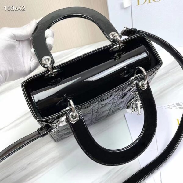 Dior Women CD Medium Lady Dior Bag Black Patent Cannage Calfskin (9)