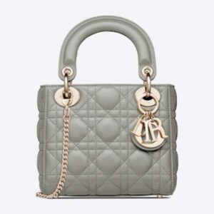 Dior Women CD Mini Lady Dior Bag Gray Cannage Lambskin
