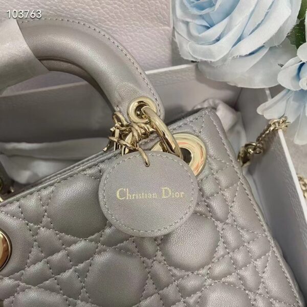 Dior Women CD Mini Lady Dior Bag Gray Cannage Lambskin (4)