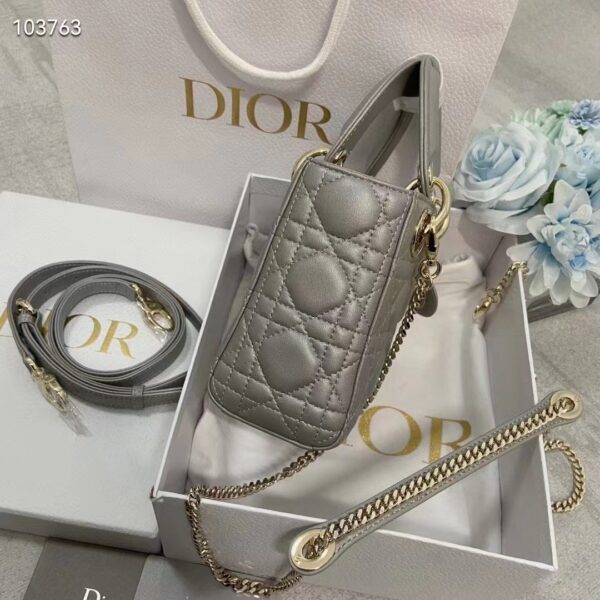Dior Women CD Mini Lady Dior Bag Gray Cannage Lambskin (5)