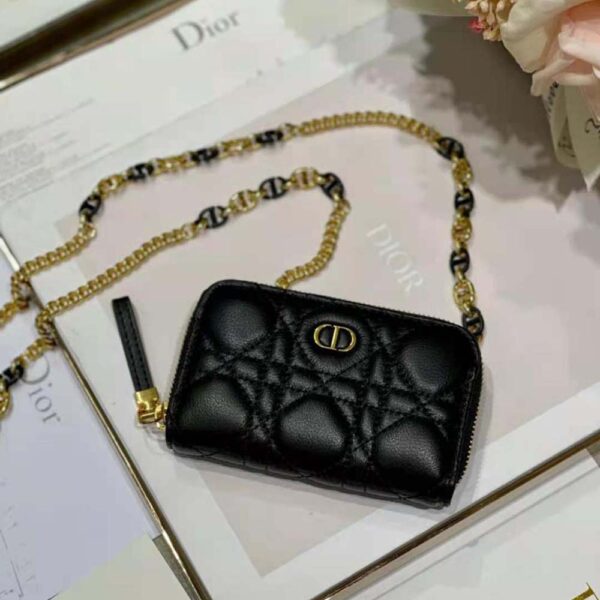 Dior Women Caro Detachable Card Holder Black Supple Cannage Calfskin (3)