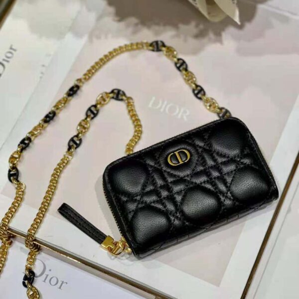 Dior Women Caro Detachable Card Holder Black Supple Cannage Calfskin (4)