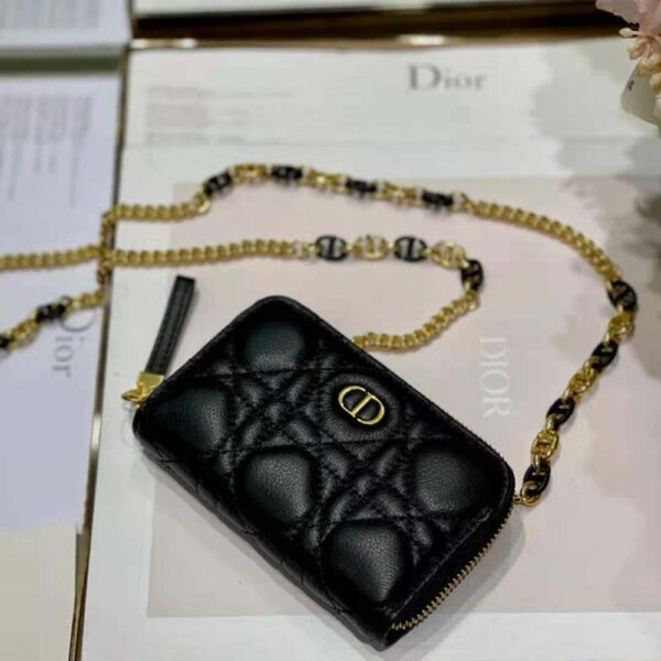 Dior Women Caro Detachable Card Holder Black Supple Cannage Calfskin (5)