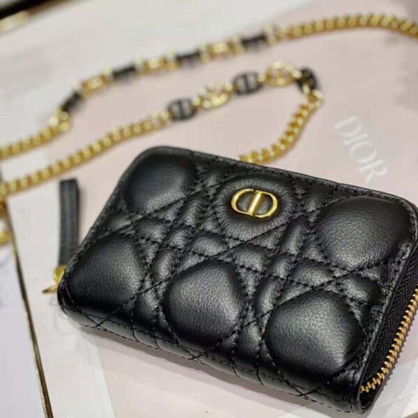 Dior Women Caro Detachable Card Holder Black Supple Cannage Calfskin (6)