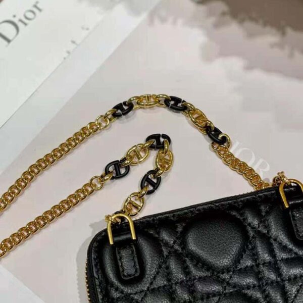Dior Women Caro Detachable Card Holder Black Supple Cannage Calfskin (8)