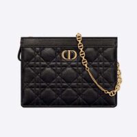 Dior Women Caro Zipped Pouch with Chain Black Supple Cannage Calfskin (1)