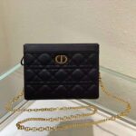 Dior Women Caro Zipped Pouch with Chain Black Supple Cannage Calfskin - Image 3