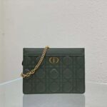 Dior Women Caro Zipped Pouch with Chain Cedar Green Supple Cannage Calfskin - Image 2