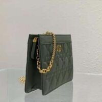 Dior Women Caro Zipped Pouch with Chain Cedar Green Supple Cannage Calfskin-green (1)