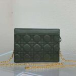 Dior Women Caro Zipped Pouch with Chain Cedar Green Supple Cannage Calfskin - Image 3