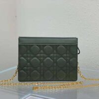 Dior Women Caro Zipped Pouch with Chain Cedar Green Supple Cannage Calfskin-green (1)