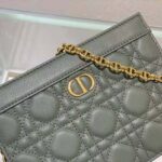 Dior Women Caro Zipped Pouch with Chain Cedar Green Supple Cannage Calfskin - Image 10