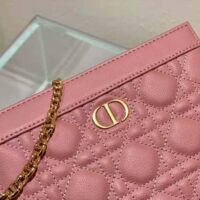 Dior Women Caro Zipped Pouch with Chain Cedar Green Supple Cannage Calfskin-pink (1)