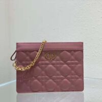 Dior Women Caro Zipped Pouch with Chain Cedar Green Supple Cannage Calfskin-pink (1)