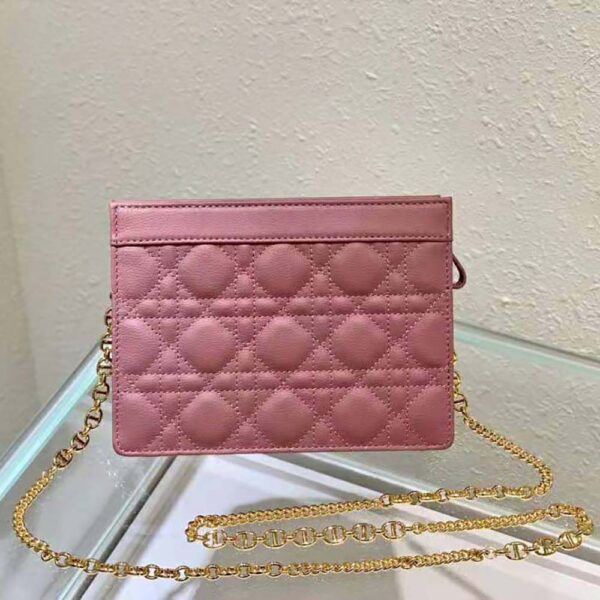 Dior Women Caro Zipped Pouch with Chain Cedar Green Supple Cannage Calfskin-pink (4)