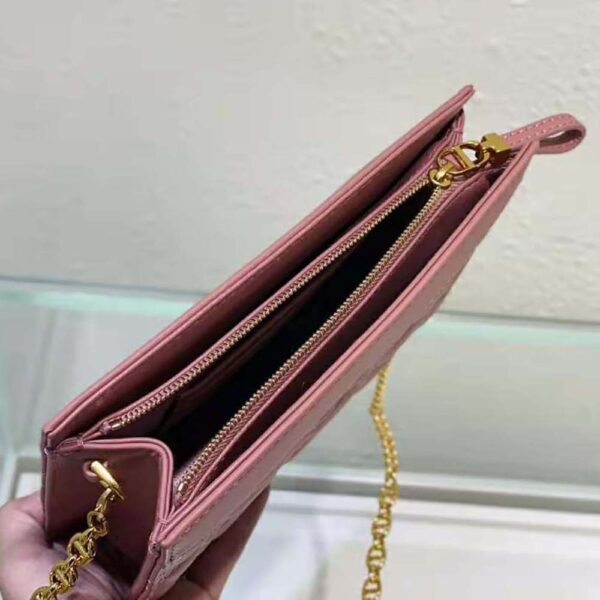 Dior Women Caro Zipped Pouch with Chain Cedar Green Supple Cannage Calfskin-pink (6)
