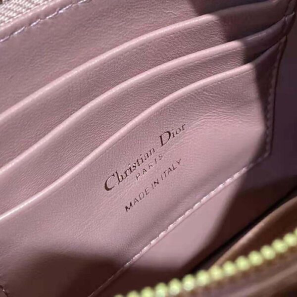 Dior Women Caro Zipped Pouch with Chain Cedar Green Supple Cannage Calfskin-pink (9)