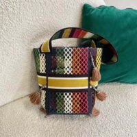 Dior Women D-Bubble Bucket Bag Multicolor Mesh Embroidery (1)