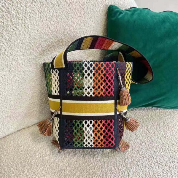 Dior Women D-Bubble Bucket Bag Multicolor Mesh Embroidery (3)