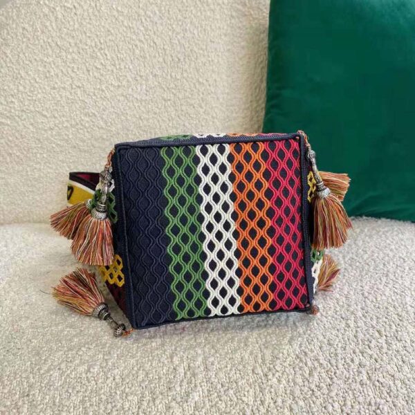 Dior Women D-Bubble Bucket Bag Multicolor Mesh Embroidery (5)